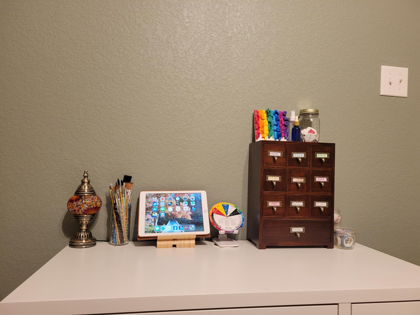 Library Card Catalog Solid Wood Small Curio Cabinet | Retro Storage Organizer Apothecary Drawer Dresser | Thread Coin Trading Card Storage Shelf | Tall - FULLY ASSEMBLED customer photo 1