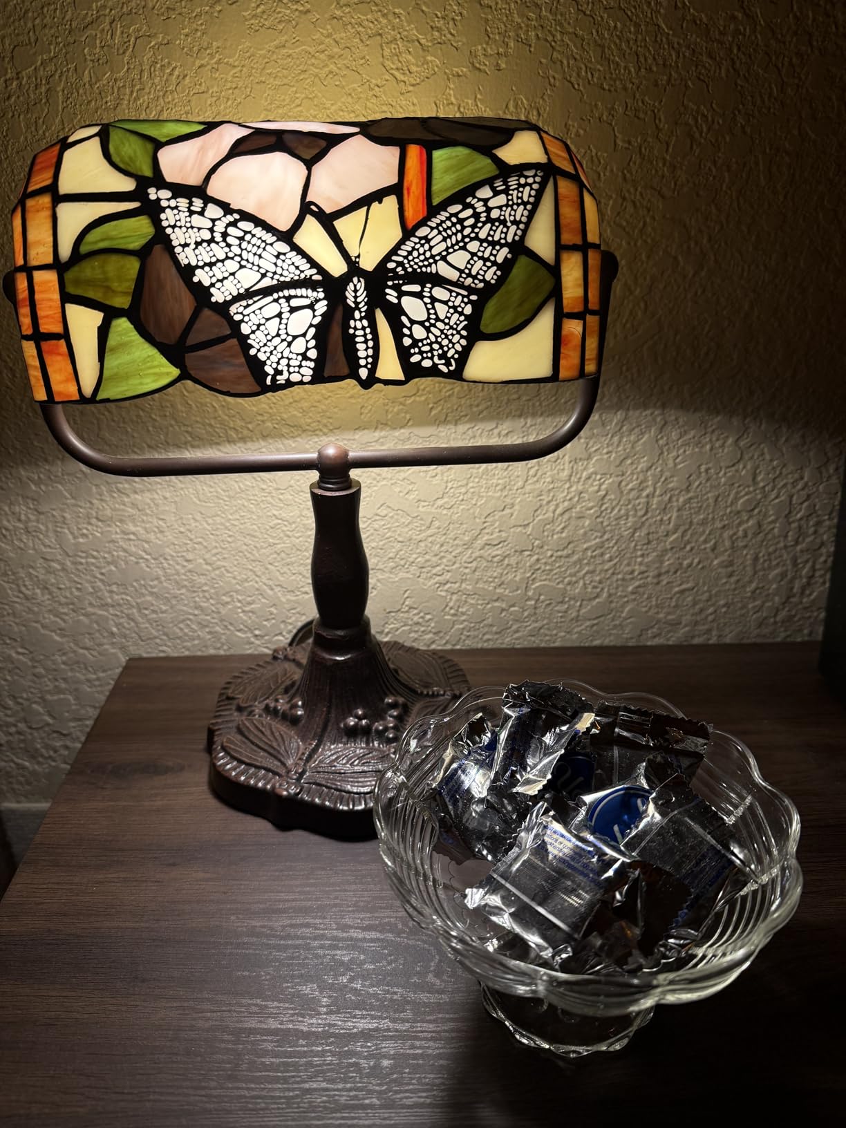 Lavish Home Tiffany Style Bankers Desk Lamp with Stained Glass Shade, Brown | Butterfly Design Stained Glass Lamp with LED Bulb, Vintage Piano or Desk Light for Home Office, Bedroom, Living Room customer photo 1