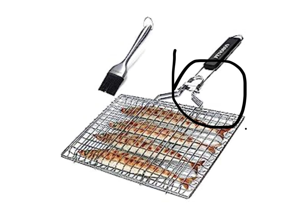 Fish Grilling Basket, Folding Portable Stainless Steel BBQ Grill Basket for Fish Vegetables Shrimp with Removable Handle, Come with Basting Brush and Storage Bag customer photo 2