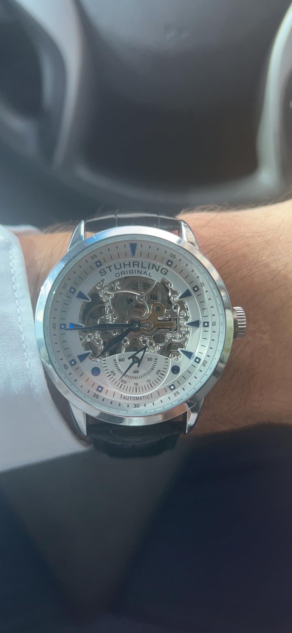 Mens Skeleton Automatic Dress Watch with Alligator Embossed Leather Strap Skeleton Dial customer photo 1