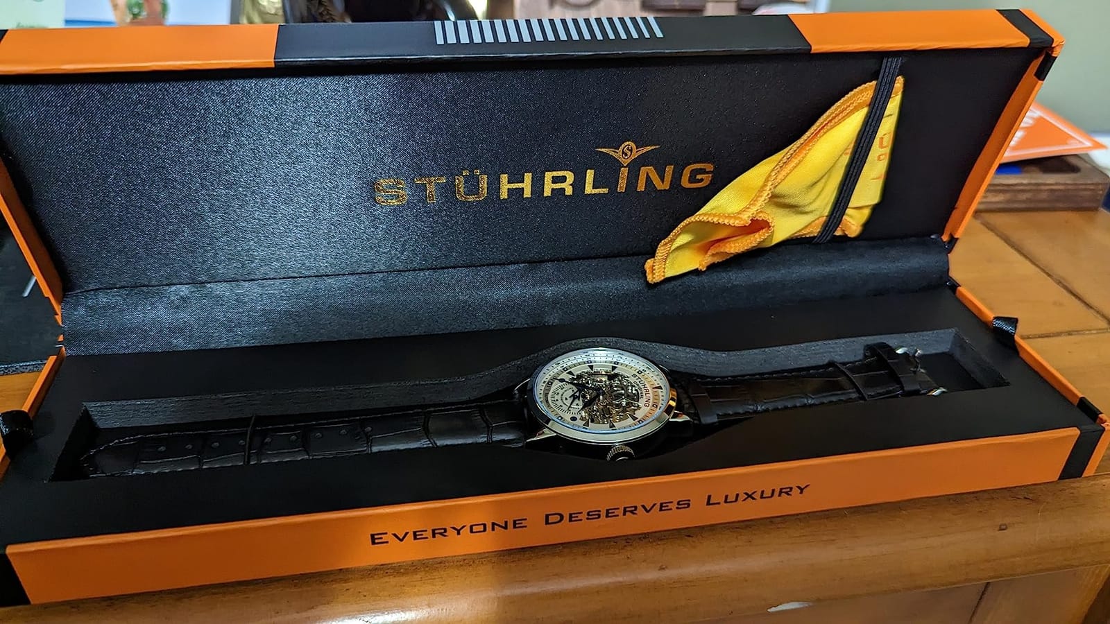 Mens Skeleton Automatic Dress Watch with Alligator Embossed Leather Strap Skeleton Dial customer photo 2