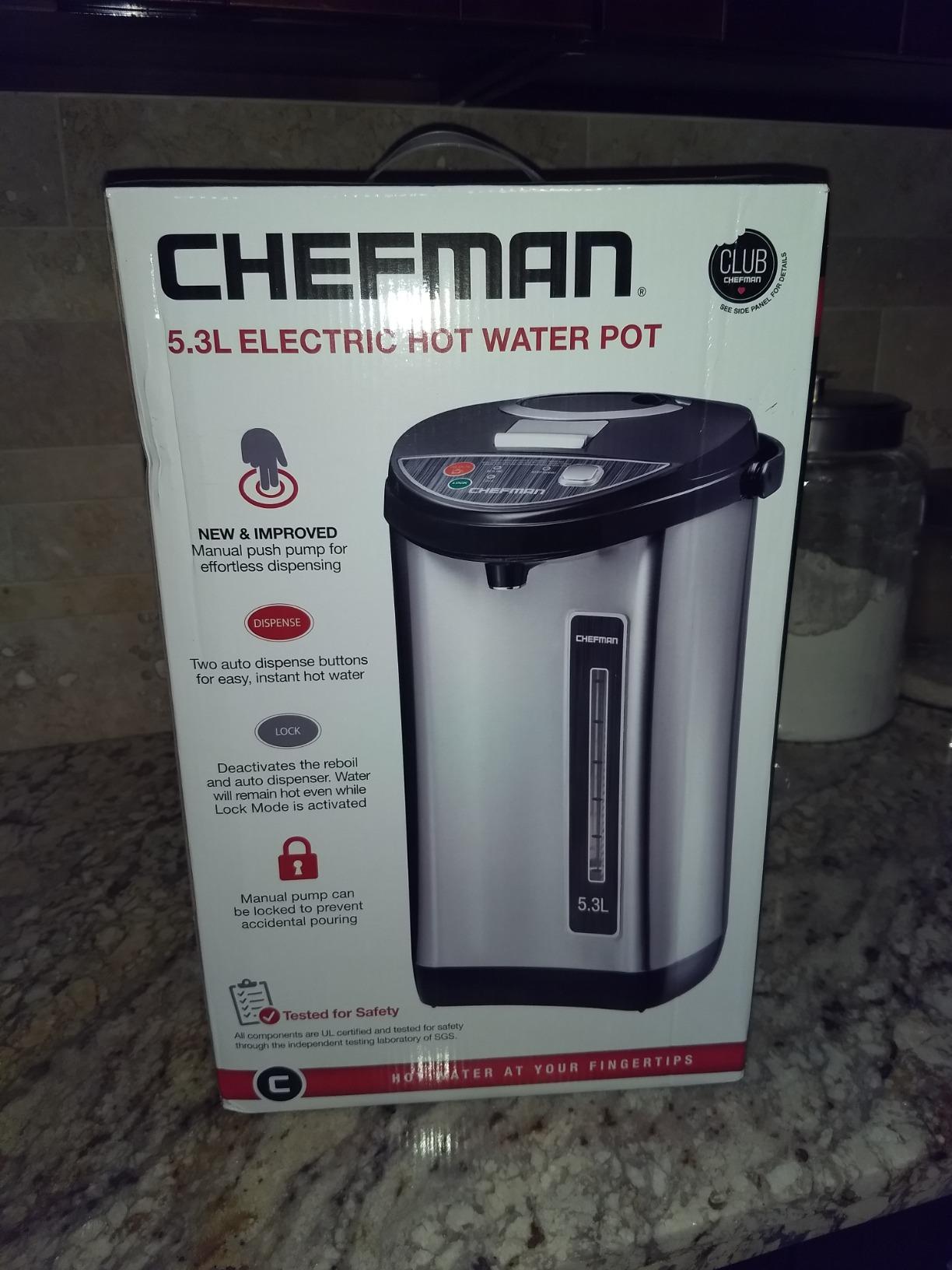 Chefman Electric Hot Water Pot Urn w/Auto & Manual Dispense Buttons, Safety Lock, Instant Heating for Coffee & Tea, Auto-Shutoff & Boil Dry Protection, Insulated Stainless Steel, 3.6L/3.8 Qt/20+ Cups customer photo 1