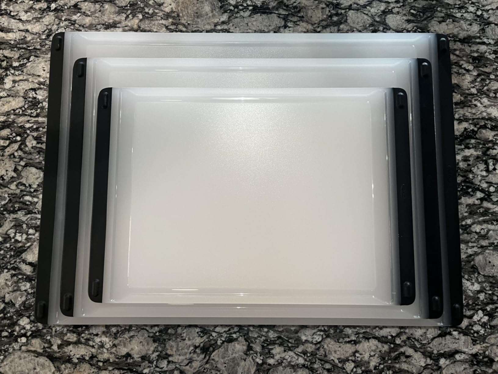 OXO Good Grips 2-Piece Plastic Cutting Board Set - Double-Sided | Non-Slip, Dishwasher-Safe, Kitchen Prep, Reversible Surface, Durable Plastic, Easy-Grip Handles customer photo 1