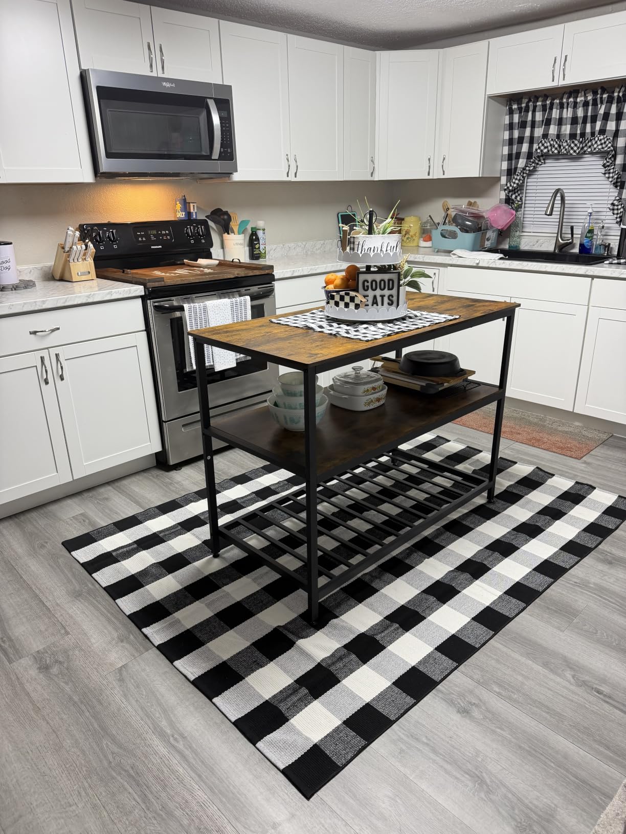 VASAGLE Kitchen Island with 3 Shelves, 47.2 Inches Width Kitchen Shelf with Large Worktop, Stable Steel Structure, Industrial, Easy to Assemble, Rustic Brown and Black UKKI01BX customer photo 2