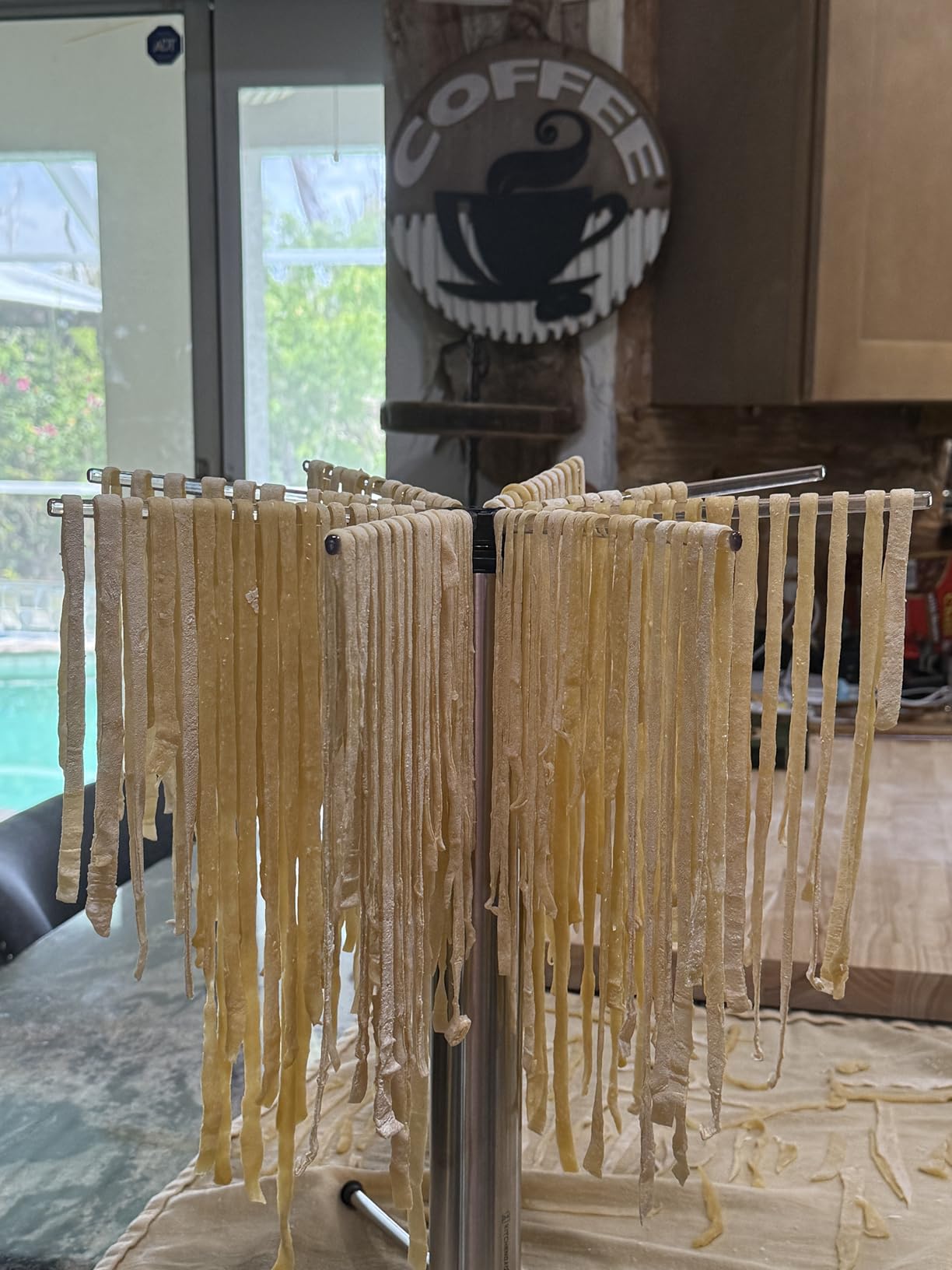 KITCHENDAO Collapsible Pasta Drying Rack, Foldable for Easy Storage, Rotary Arms, Detachable for Easy Cleaning, Stainless Steel Homemade Hanging for up to 6 lbs, Pasta Noodle Spaghetti Stand Hanger customer photo 1