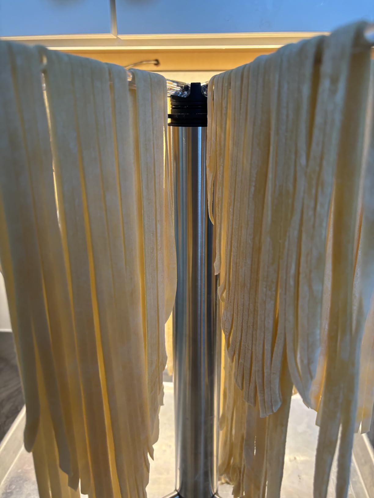 KITCHENDAO Collapsible Pasta Drying Rack, Foldable for Easy Storage, Rotary Arms, Detachable for Easy Cleaning, Stainless Steel Homemade Hanging for up to 6 lbs, Pasta Noodle Spaghetti Stand Hanger customer photo 2