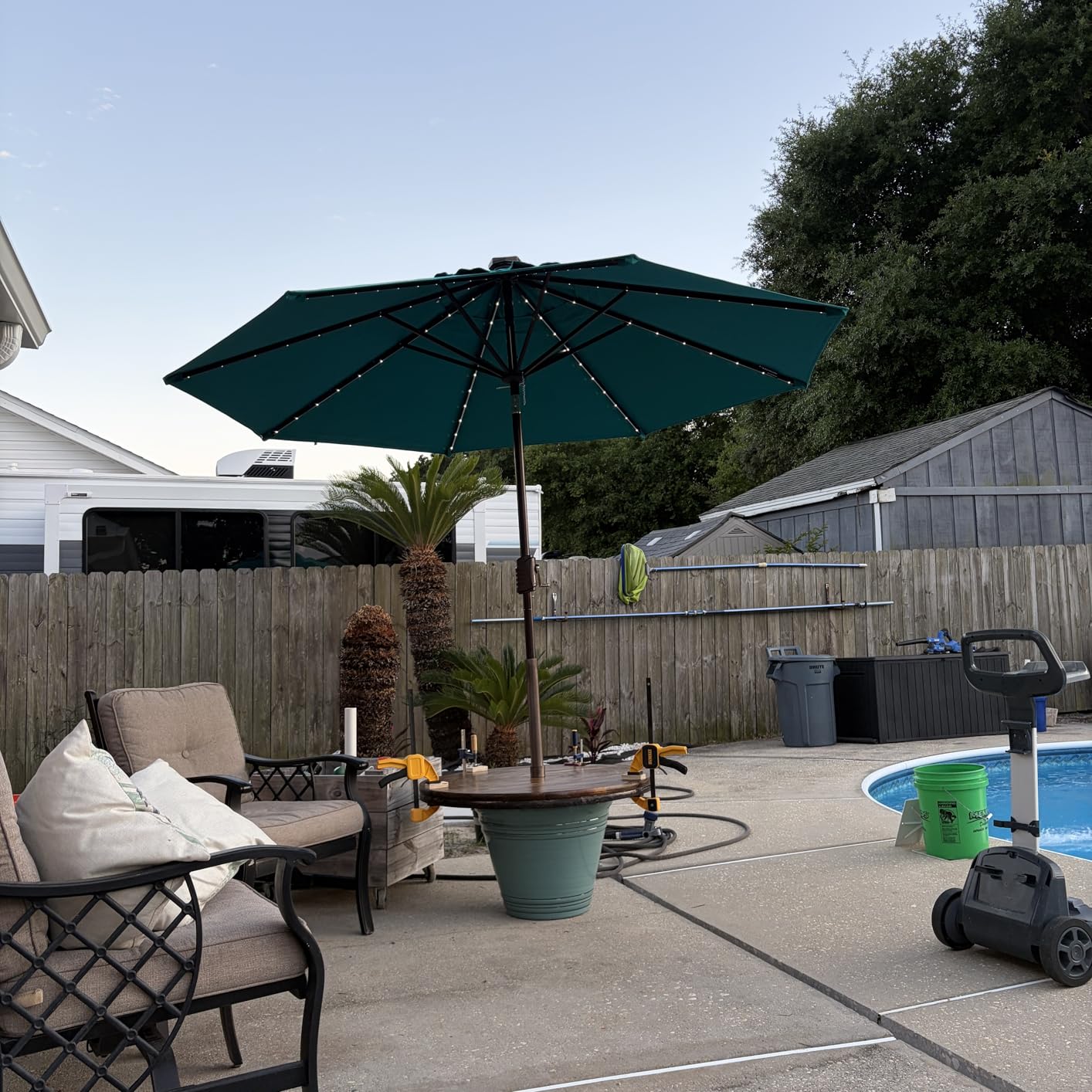EliteShade USA 10-Year-Non-Fading 9ft Market Patio Umbrella, Commercial Grade Table Sun Umbrella with 80 Solar LED Lights, Crank Open, Windproof & UPF 50+ UV Protection for Garden, Deck, Pool, Backyard, Navy Blue customer photo 2