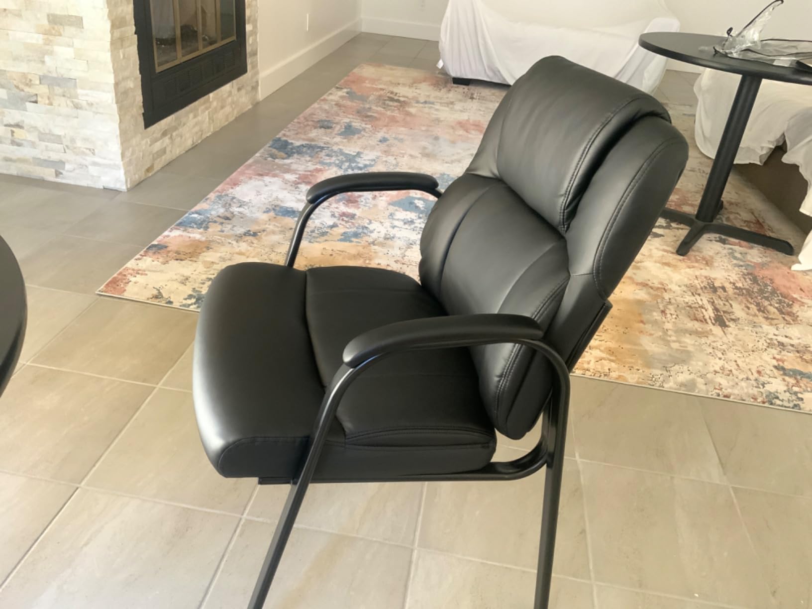CLATINA Leather Guest Chair with Padded Arm Rest for Reception Meeting Conference and Waiting Room Side Office Home Black 2 Pack customer photo 2