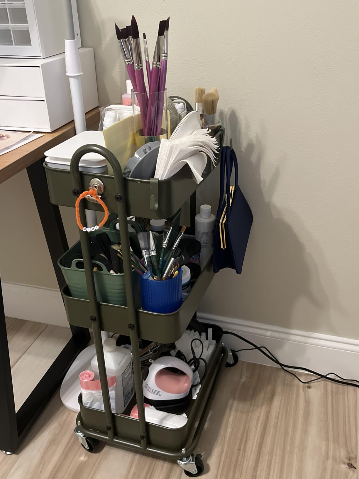 Simple Houseware 3-Tier Heavy Duty Metal Utility Rolling Cart, White customer photo 1