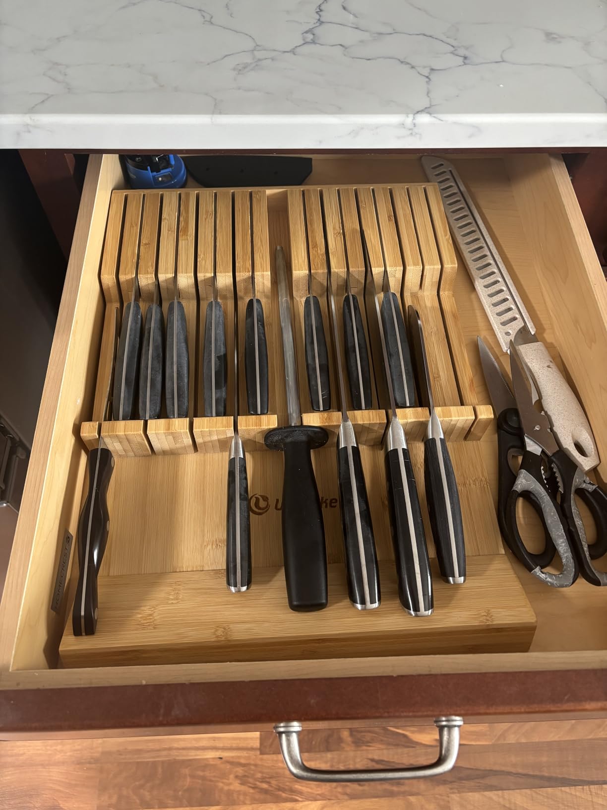 Utoplike In-drawer Knife Block Bamboo Kitchen Knives Drawer Organizer Large, Holds Up to 16 Knives & 1 Sharpening Steel customer photo 1