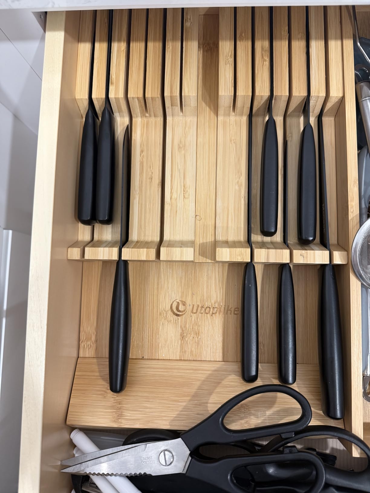 Utoplike In-drawer Knife Block Bamboo Kitchen Knives Drawer Organizer Large, Holds Up to 16 Knives & 1 Sharpening Steel customer photo 2