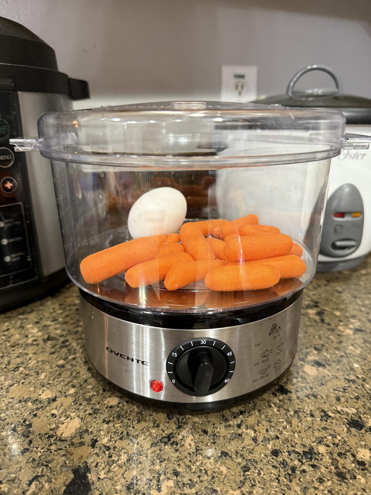 OVENTE 2-Tier Electric Food Steamer, 5 Qt Stainless Steel, Silver FS62S | Stackable Steam Cooker with 400W Power, 60-Minute Timer & Auto Shut-Off, Dishwasher Safe, Healthy Vegetables, Seafood & More customer photo 1