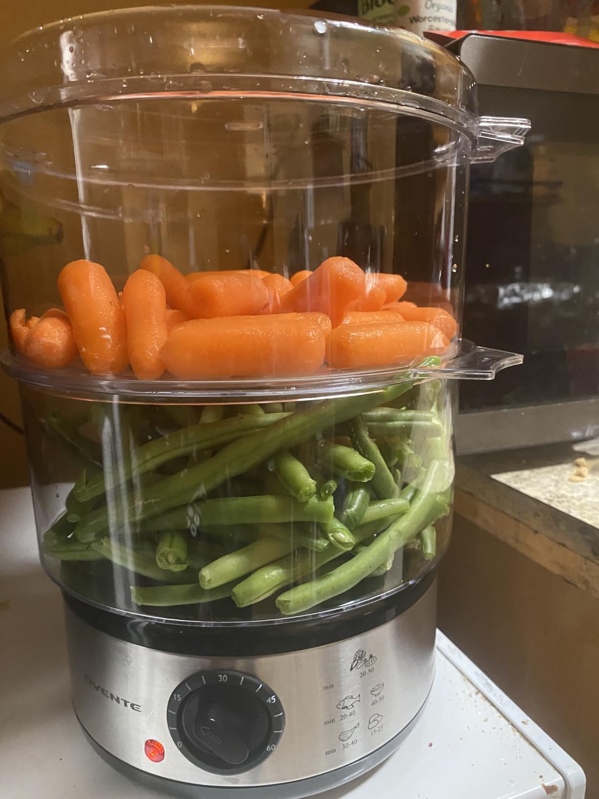 OVENTE 2-Tier Electric Food Steamer, 5 Qt Stainless Steel, Silver FS62S | Stackable Steam Cooker with 400W Power, 60-Minute Timer & Auto Shut-Off, Dishwasher Safe, Healthy Vegetables, Seafood & More customer photo 2