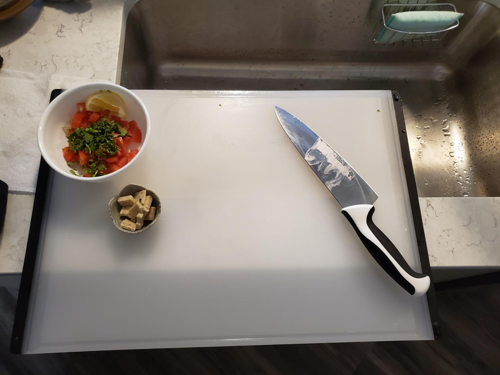 OXO Good Grips Plastic Carving & Cutting Board - White, 14.34 In x 21.11 In | Non-Slip Base, Deep Juice Grooves, Plastic Carving Board, Kitchen Cutting Board For Meat, Double-Sided, Dishwasher Safe customer photo 2