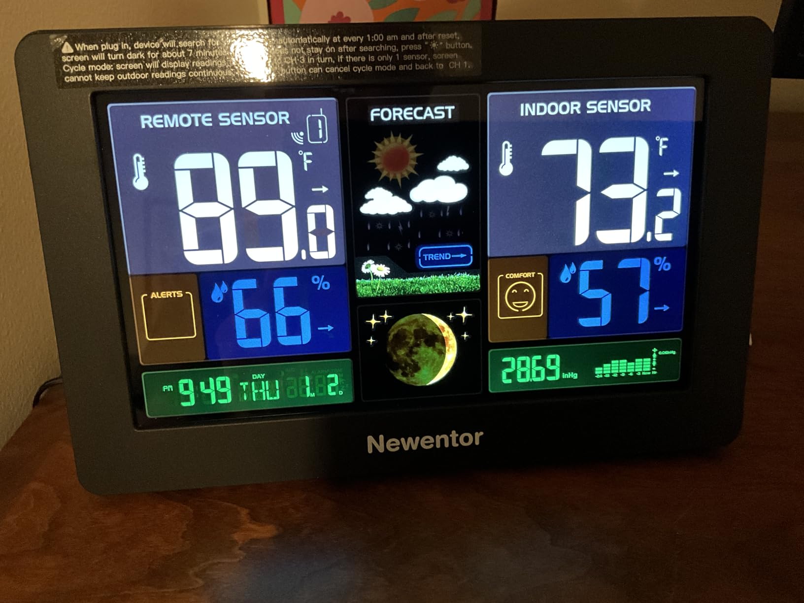 Newentor Weather Station Wireless Indoor Outdoor Thermometer, Color Display Digital Weather Thermometer with Atomic Clock, Barometric Pressure, Forecast Station with Adjustable Backlight, Black customer photo 1