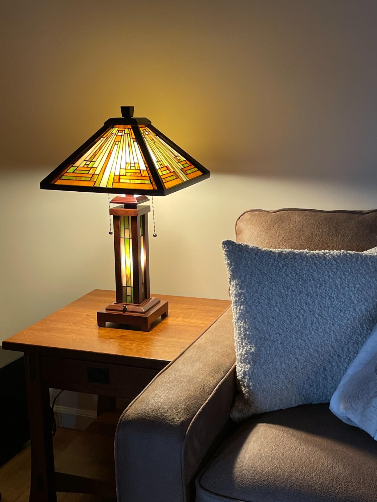 Tiffany Lamp Antique Amber Brown Stained Glass Table Lamp 3-Light customer photo 1