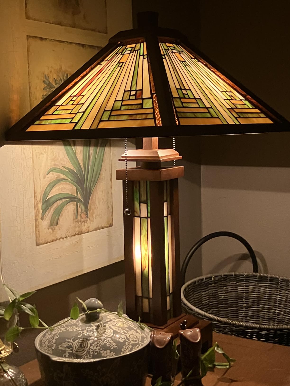 Tiffany Lamp Antique Amber Brown Stained Glass Table Lamp 3-Light customer photo 2