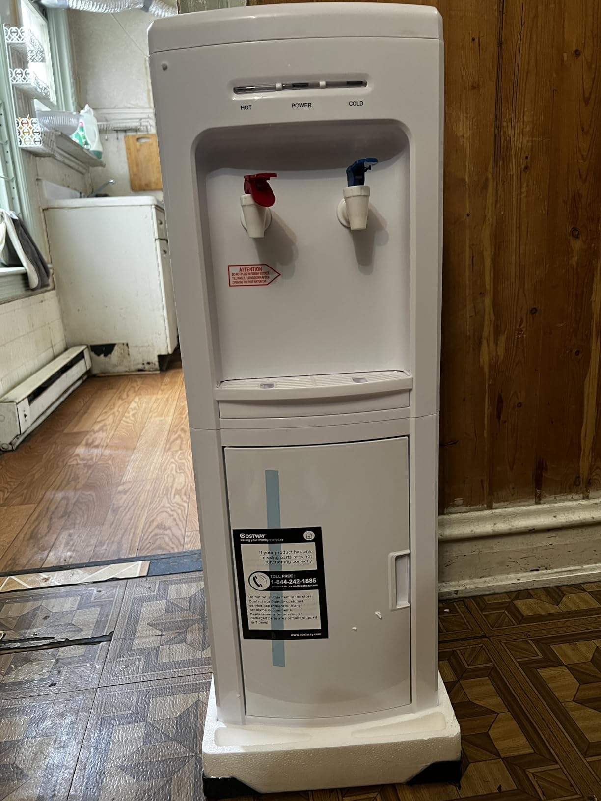 COSTWAY Water Cooler Dispenser for 3-5 Gallon Bottle, Top Loading Hot and Cold Water Dispenser with Storage Cabinet, Child Lock, Water Cooler with Compression Refrigeration Technology, White customer photo 1