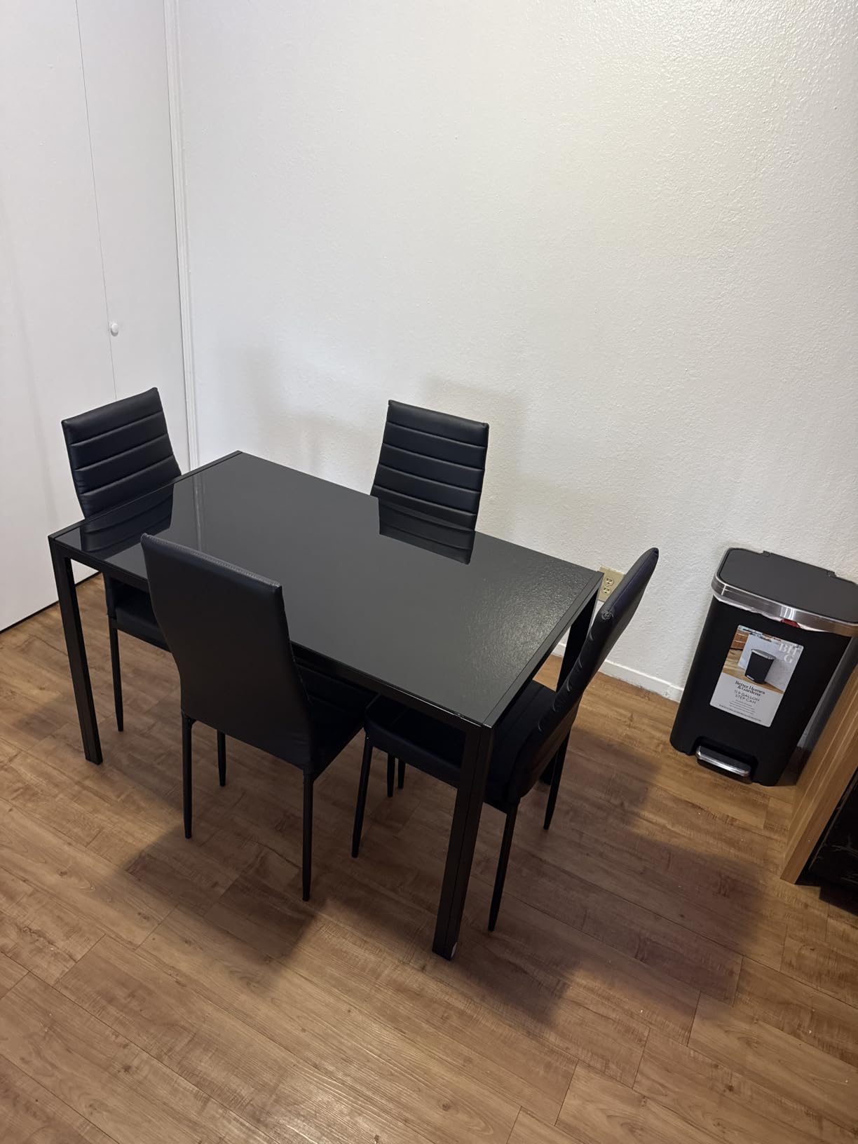FDW | 5-Piece Dining Table Set | Black | Glass Kitchen Table | With 4 Upholstered Chairs and Faux Leather Cushions | Space-Saving and Modern Design | Easy to Assemble | for Dining Room customer photo 2
