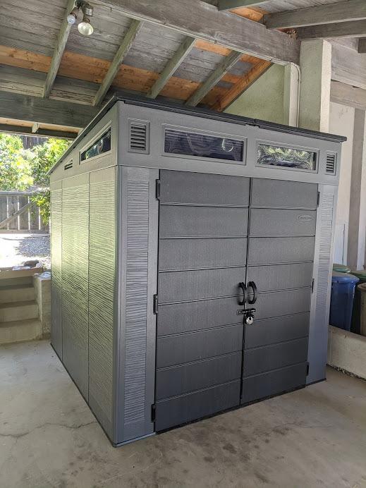 Suncast Modern Outdoor Storage Shed, 200 cu. ft. Peppercorn Resin Shed for Lawn Mower, Bikes, Utility Tools, Patio, & Yard. Weatherproof & Lockable Modern Sheds & Outdoor Storage, Made in USA customer photo 1