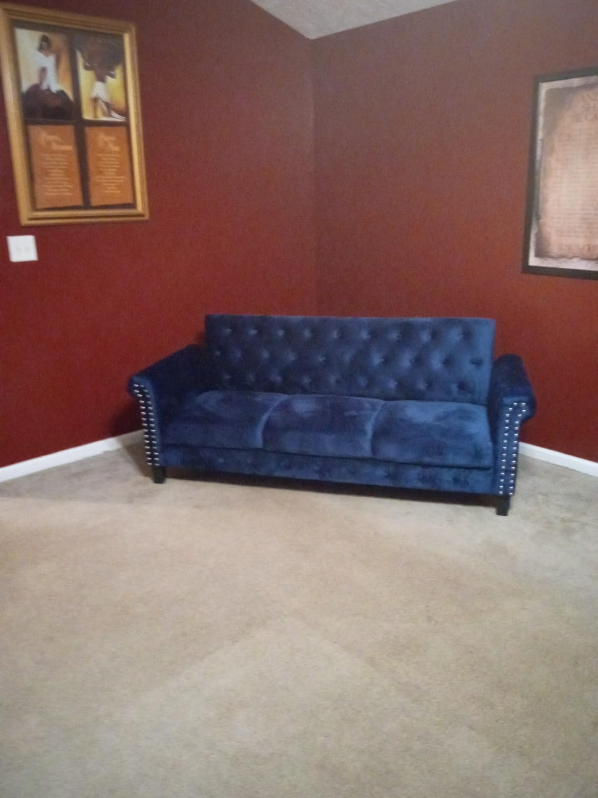 Furinno Bastia Vintage Modern Chesterfield Button Tufted 3-Seater Sofa Couch for Living Room, Navy Velvet customer photo 2