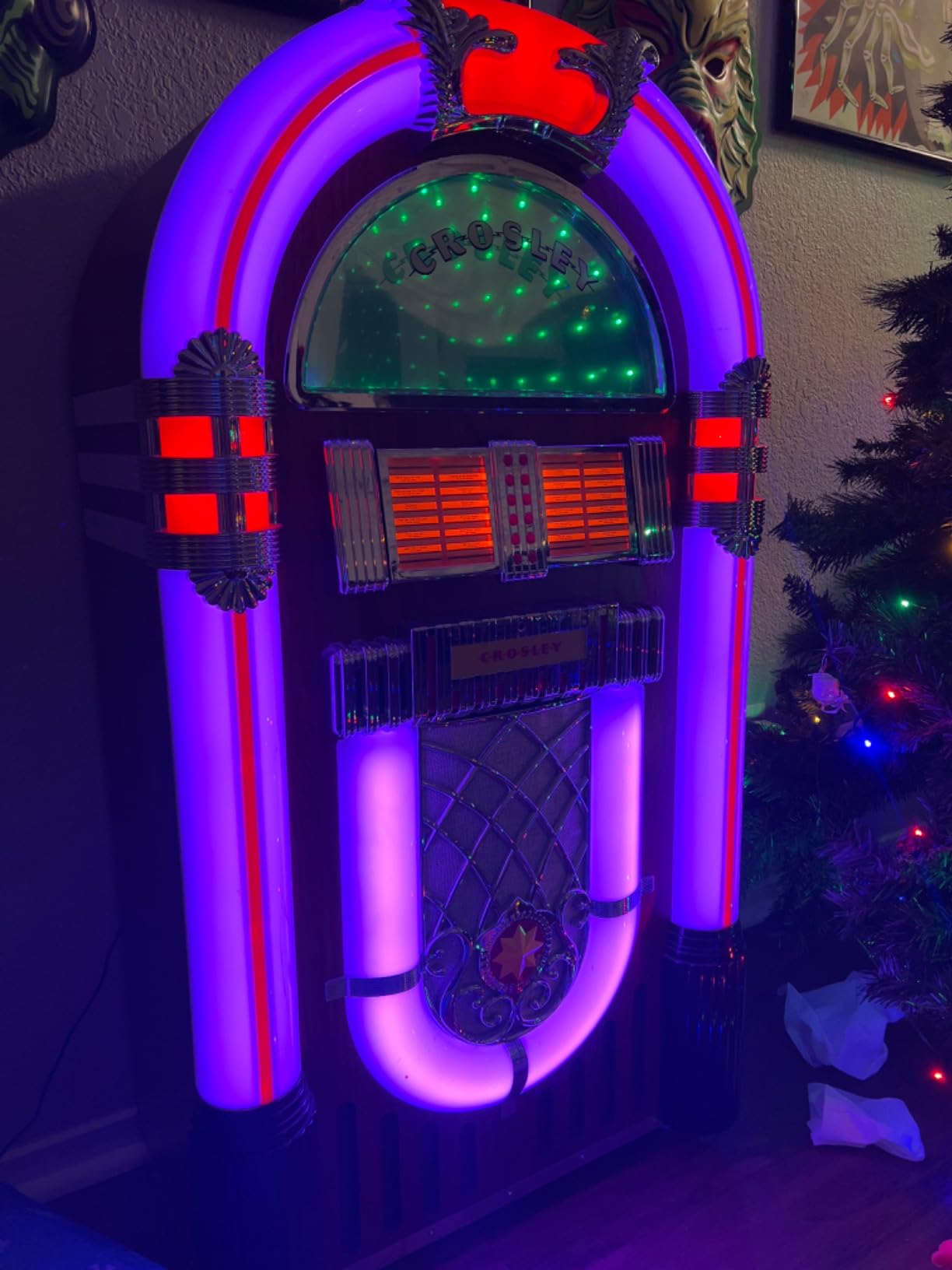 Crosley CR1215A-WA Full Size Digital Jukebox, Walnut | Color Changing LED Lights | Bluetooth In, CD Player, AM/FM Radio customer photo 1