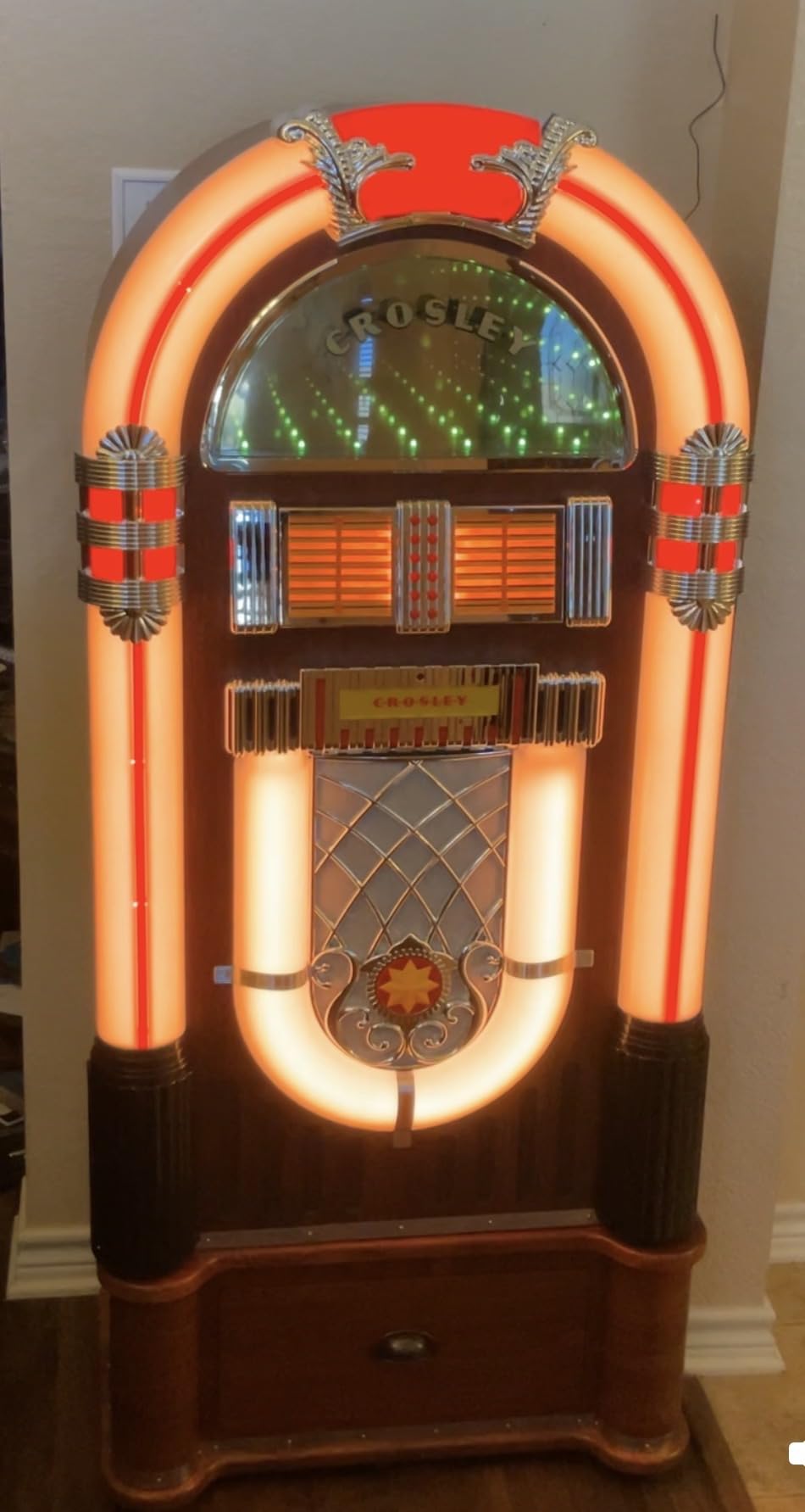 Crosley CR1215A-WA Full Size Digital Jukebox, Walnut | Color Changing LED Lights | Bluetooth In, CD Player, AM/FM Radio customer photo 2