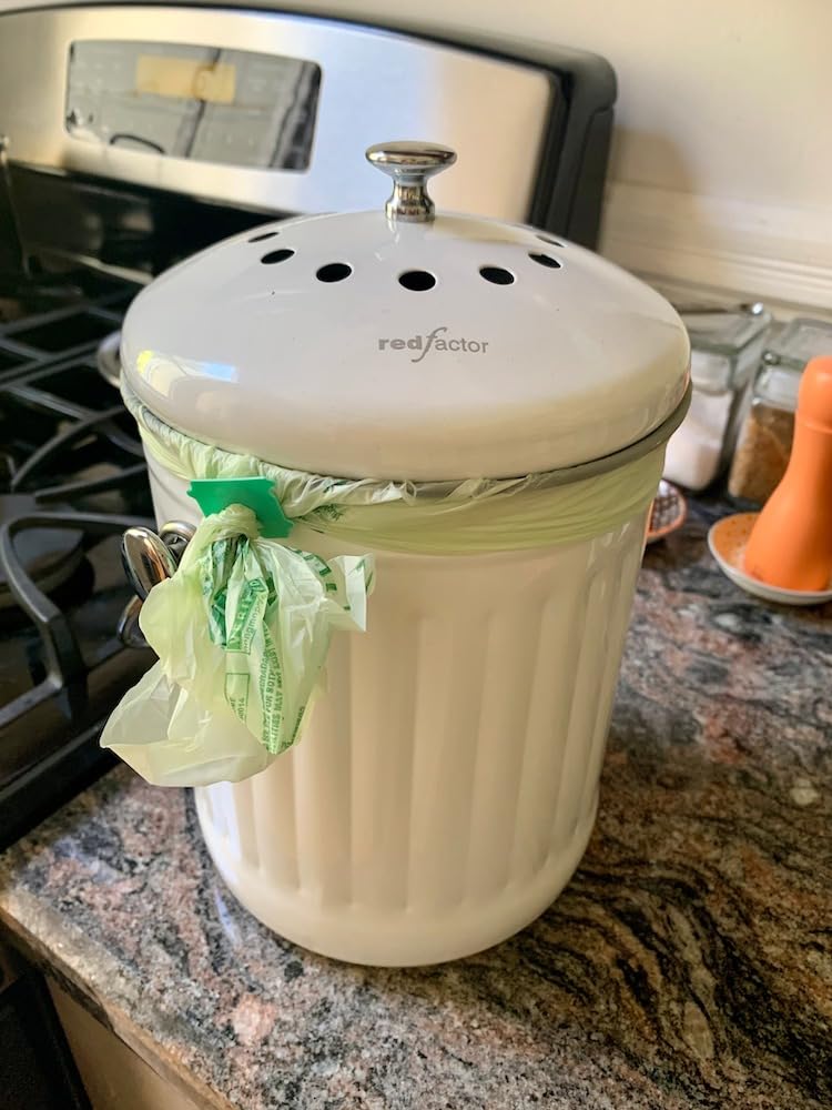 RED FACTOR Premium Compost Bin for Kitchen Countertop - Stainless Steel Food Waste Bucket with Innovative Dual Filter Technology - Includes Spare Filters (White, 1.3 Gallon) customer photo 1