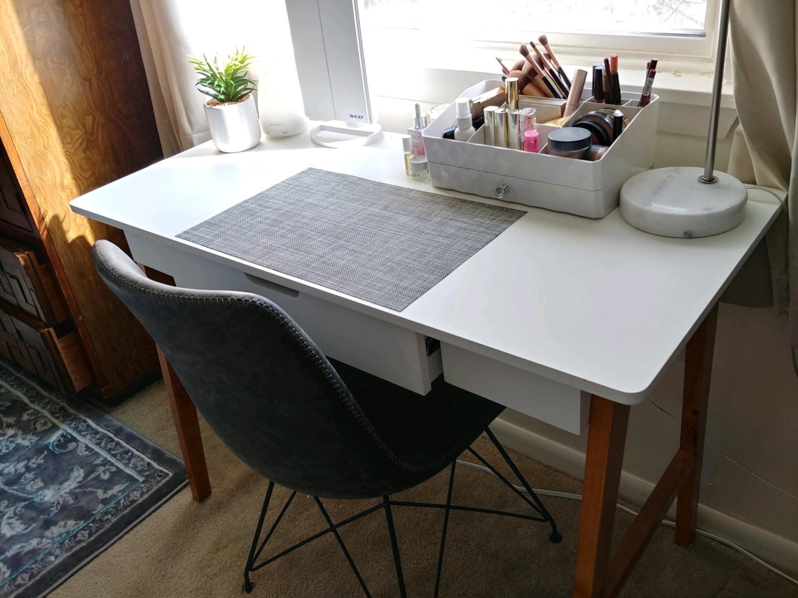 Nathan James Parker Modern Home Office Writing, Computer or Laptop Desk with Open Storage Cubby and Small Drawer, Walnut customer photo 1