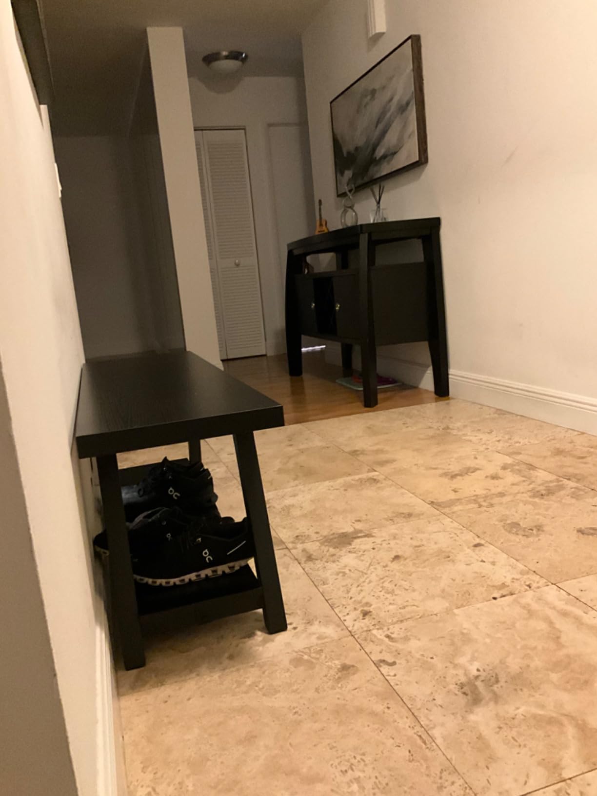 LVB Entryway Bench with Storage, Wood Bench for Entryway, 47 in | Rustic oak Indoor Entry Way Benches Seat, Wood and Metal Bench for Hallway Living Dining Room and Foyer Entrance customer photo 2