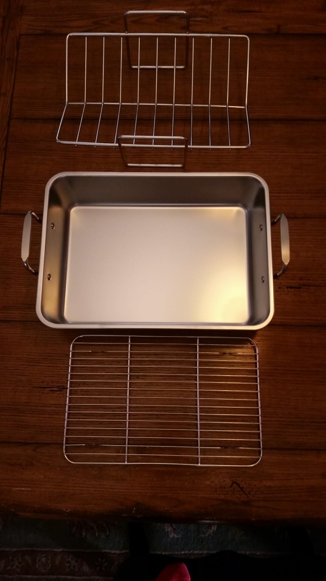 E-far Roasting Pan, 16 x 11.5 Inch Stainless Steel Turkey Roaster with V-shaped & Flat Rack, Non-toxic & Heavy Duty Deep Broiling Pan, Dishwasher Safe - Large customer photo 2