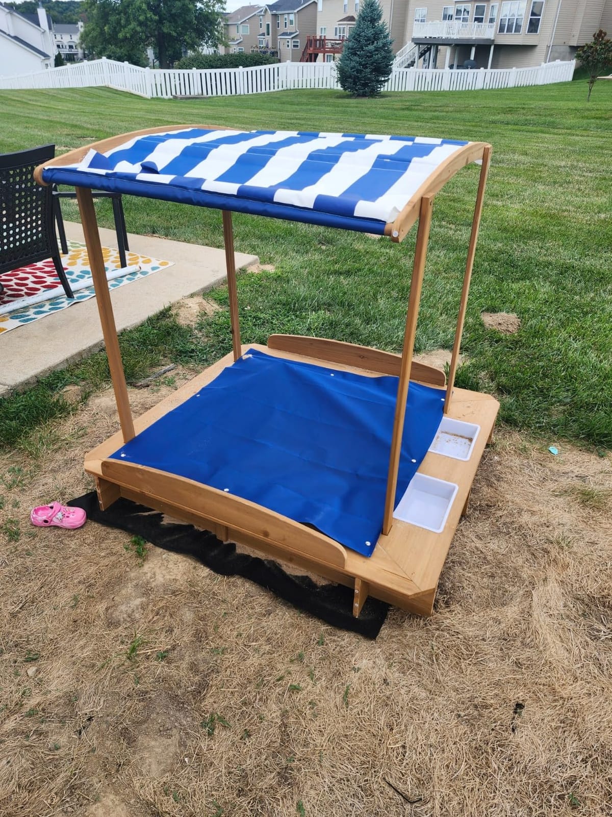 Best Choice Products Kids Wooden Cabana Sandbox Play Station for Children, Outdoor, Backyard w/ 2 Bench Seats, UV-Resistant Canopy Shade, Fabric Sandpit Cover, 2 Side Buckets - Natural customer photo 1