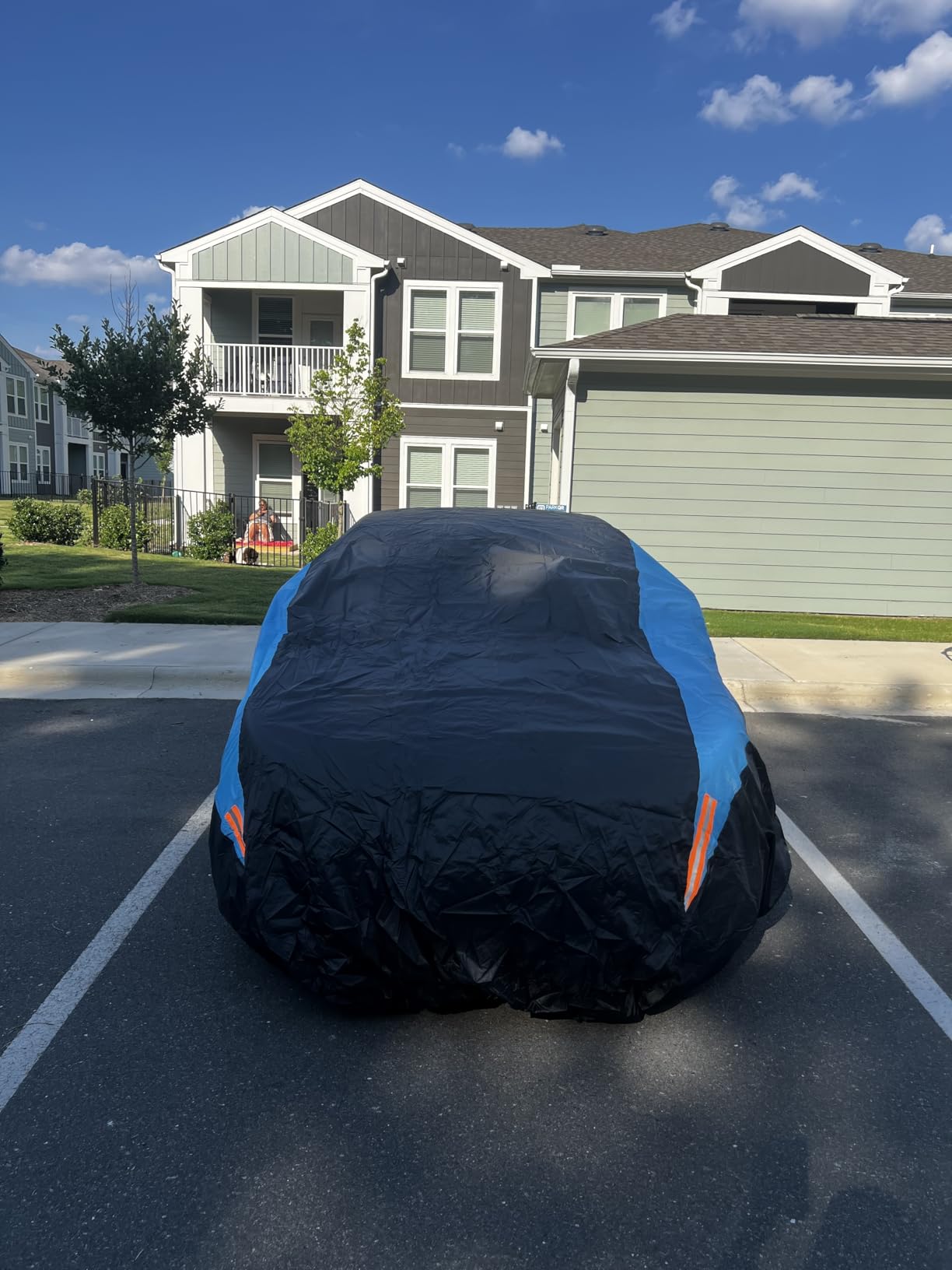MORNYRAY Waterproof Car Cover All Weather Snowproof UV Protection Windproof Outdoor Full car Cover, Universal Fit for Sedan (Fit Sedan Length 194-206 inch, Blue) customer photo 1