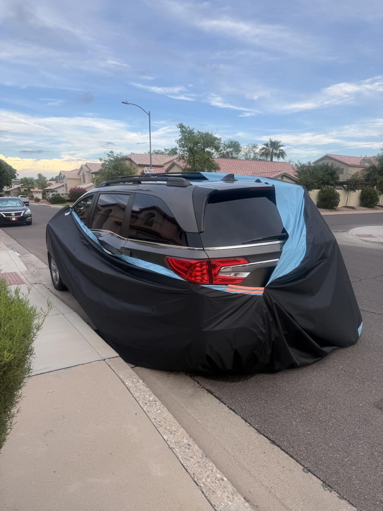 MORNYRAY Waterproof Car Cover All Weather Snowproof UV Protection Windproof Outdoor Full car Cover, Universal Fit for Sedan (Fit Sedan Length 194-206 inch, Blue) customer photo 2