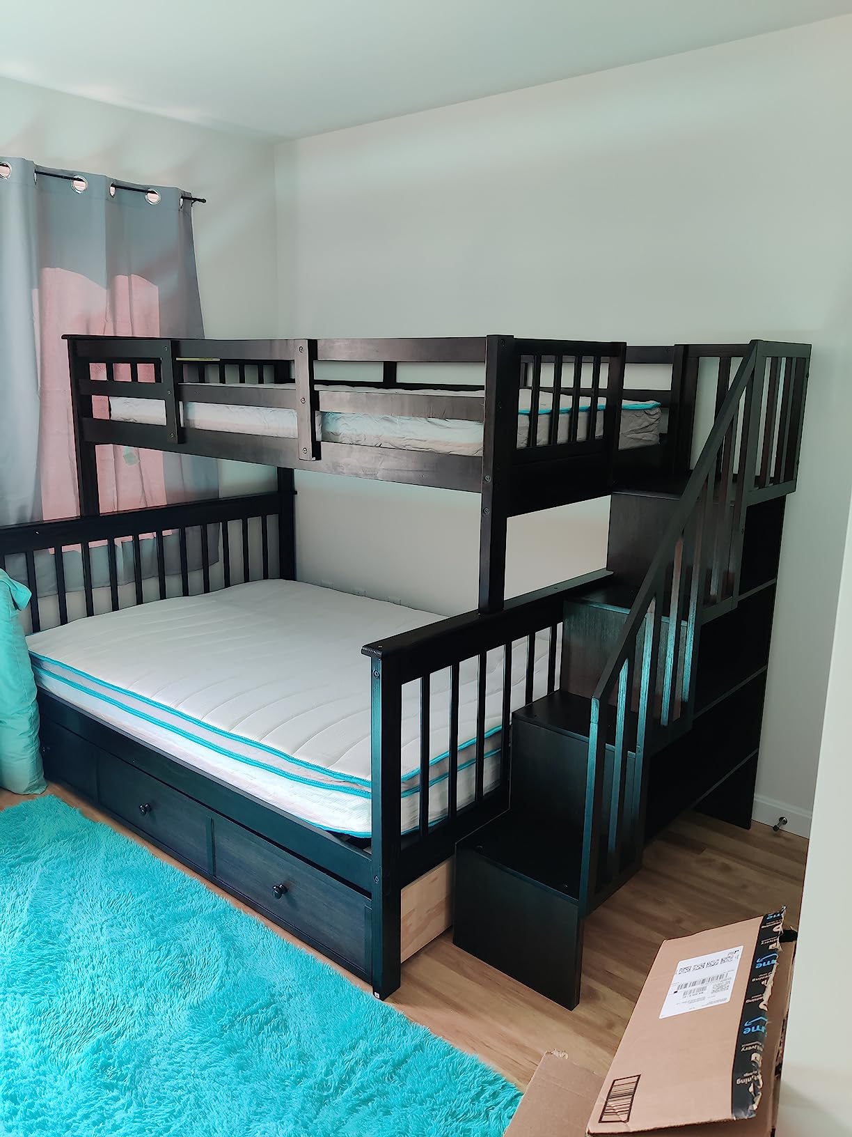 MERITLINE Twin Over Full Bunk Bed with Stairs and Storage Drawers, Wooden Bunk Bed Frame with Full-Length Guardrails, Detachable Bunk Beds for Kids Teens Adults (White) customer photo 1