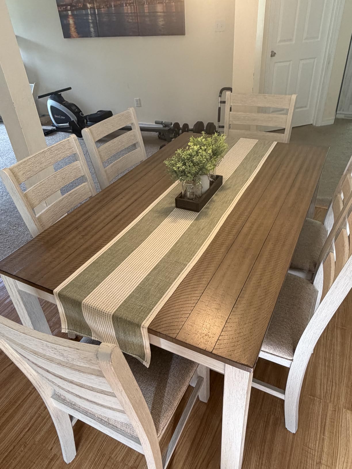 Signature Design by Ashley Caitbrook Rustic 7-Piece Dining Set - Rectangular Table with 6 X-Back Upholstered Chairs, Gray customer photo 1
