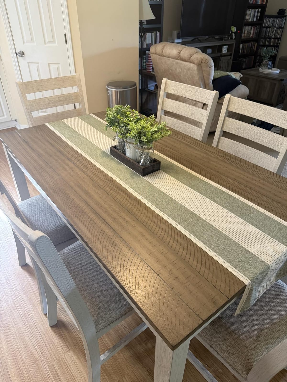 Signature Design by Ashley Caitbrook Rustic 7-Piece Dining Set - Rectangular Table with 6 X-Back Upholstered Chairs, Gray customer photo 2