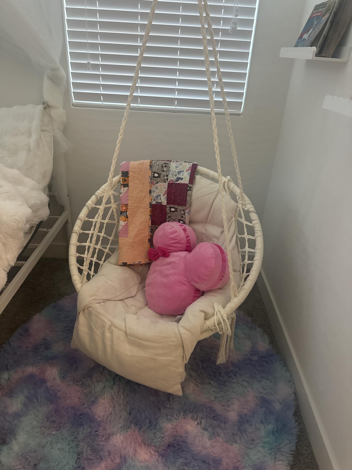 SONGMICS Hanging Chair, Hammock Chair with Large, Thick Cushion, Boho Swing Chair for Bedroom, Patio, Balcony, Garden, Holds up to 264 lb, Accessories Included, Cream White UGDC042M01 customer photo 1