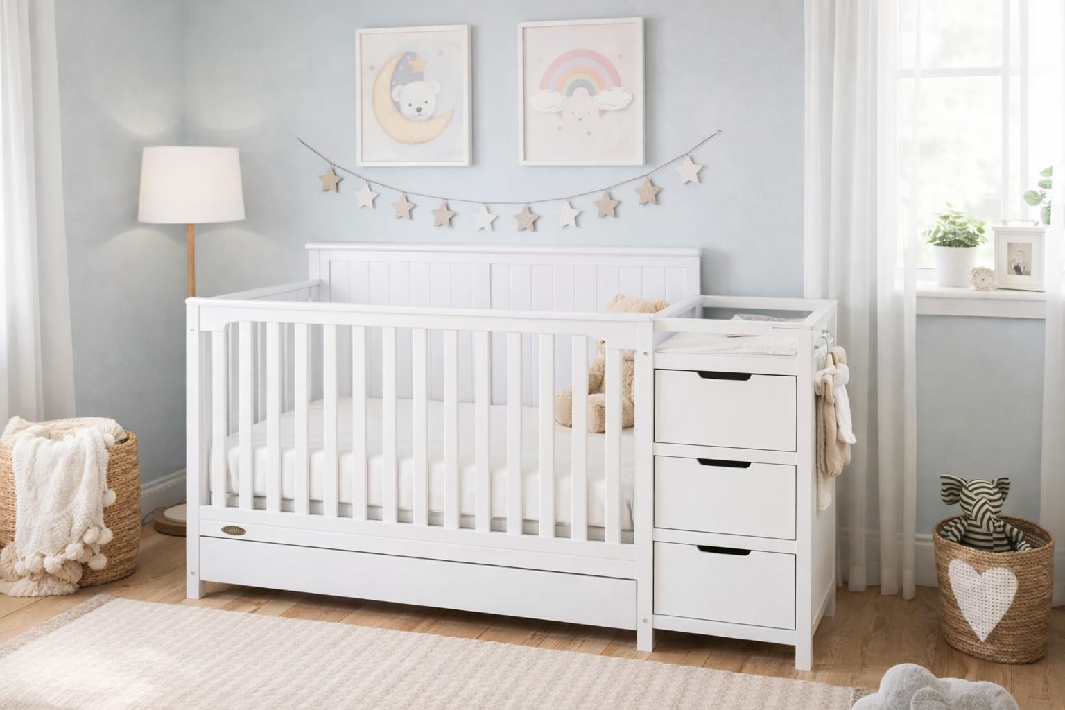 Graco Hadley 5-in-1 Convertible Crib & Changer - GREENGUARD Gold Certified, Fits Standard Crib Mattress, Converts to Toddler Bed and Full Bed, 4 Adjustable Mattress Heights (White) customer photo 2
