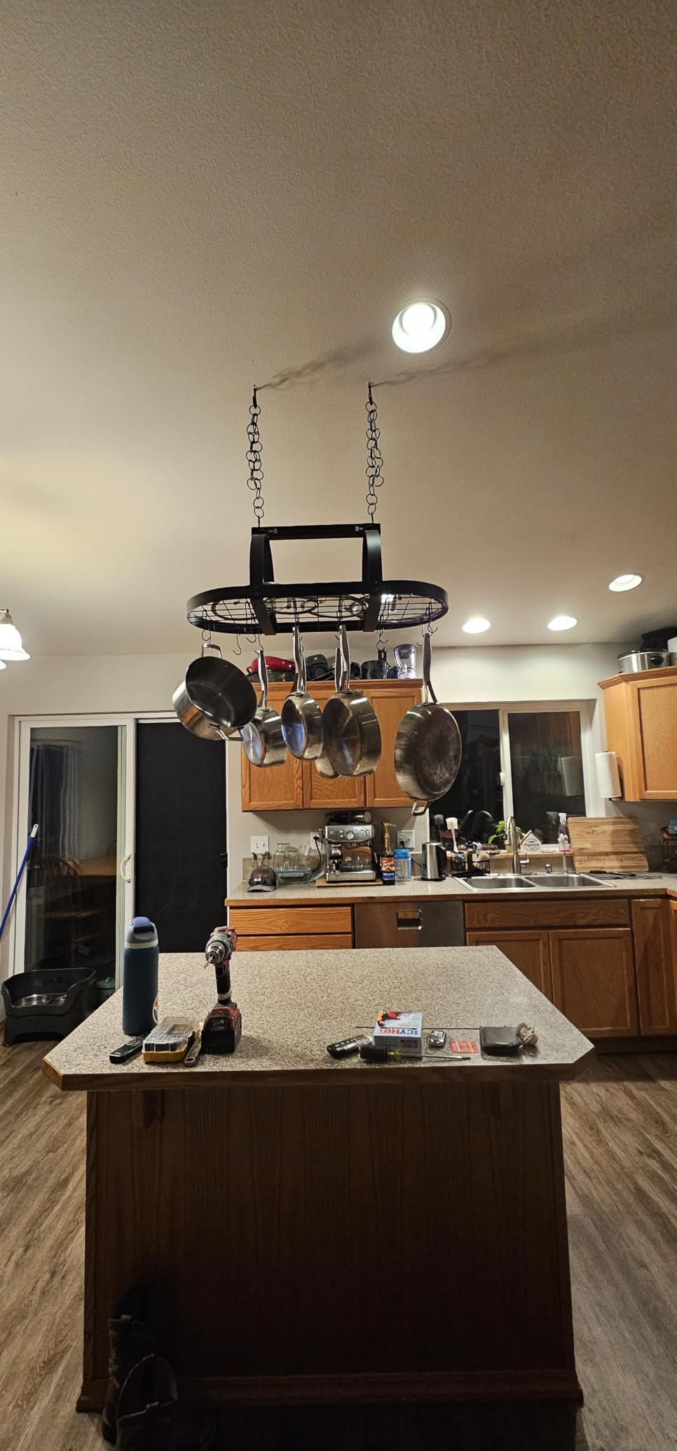 KES Ceiling Pot Rack 34-Inch Hanging Pot Rack for Kitchen Oval Pot and Pan Rack Matte Black Pot Hanger with 20 S Hooks (For 16