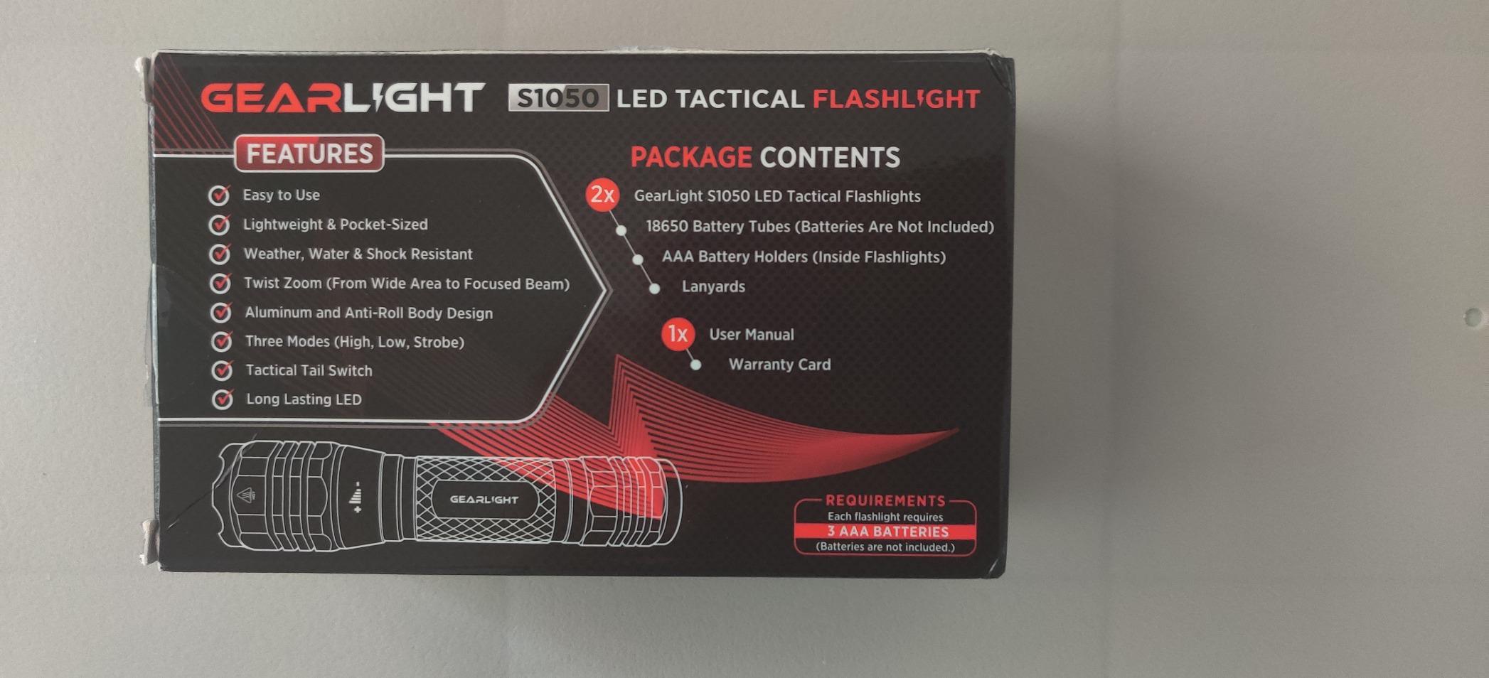 GearLight S1050 LED Flashlight High Lumens - for Camping, Hiking, Dog Walking - Powerful Emergency Flashlights with 3 Modes for Outdoor Use - Bright Flashlight - 2 Pack, (Batteries Not Included) customer photo 2