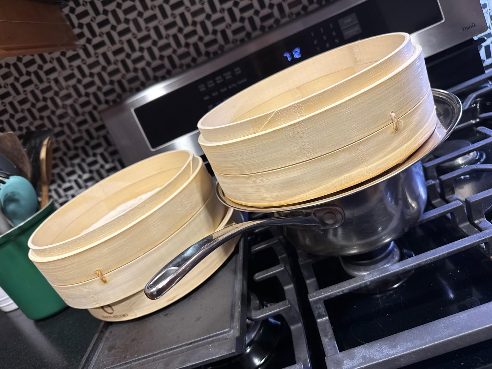 HAPPI STUDIO Bamboo Steamer Basket 10 Inch, Extra Deep Dumpling Steamer Set | Incl. Silicone Liners & Steel Ring, Steam Basket For Pot & Wok. Vegetable & Food Steamer For Dim Sum, Bao Buns customer photo 2