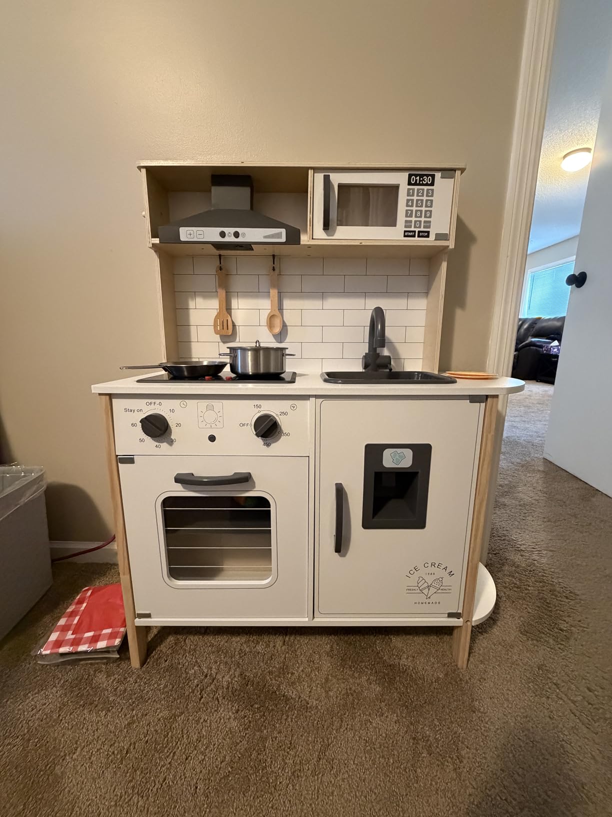 Tiny Land Play Kitchen for Kids - Real Lights, Sounds & Adjustable Height Wooden Chef Pretend Play Set customer photo 2