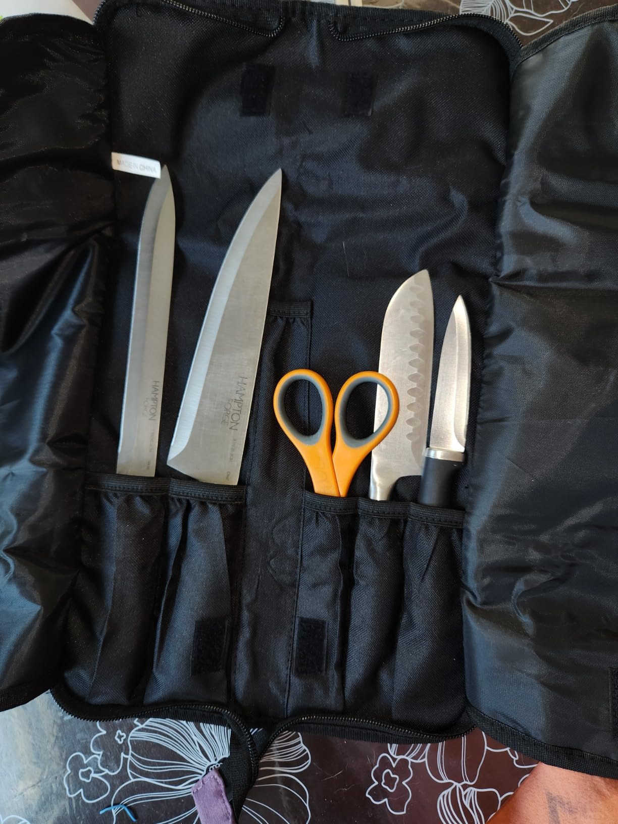 Asaya Chef Knife Roll Bag - 12-Pocket Chefs Case for Kitchen Knives and Utensils, Lightweight Stain-Resistant Waxed Nylon Chef Knife Bag - Knives Not Included (Black) customer photo 2