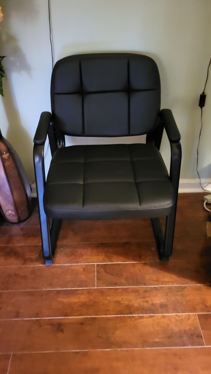 CLATINA Waiting Room Guest Chair with Bonded Leather Padded Arm Rest for Office Reception and Conference Desk Black 4 Pack customer photo 2