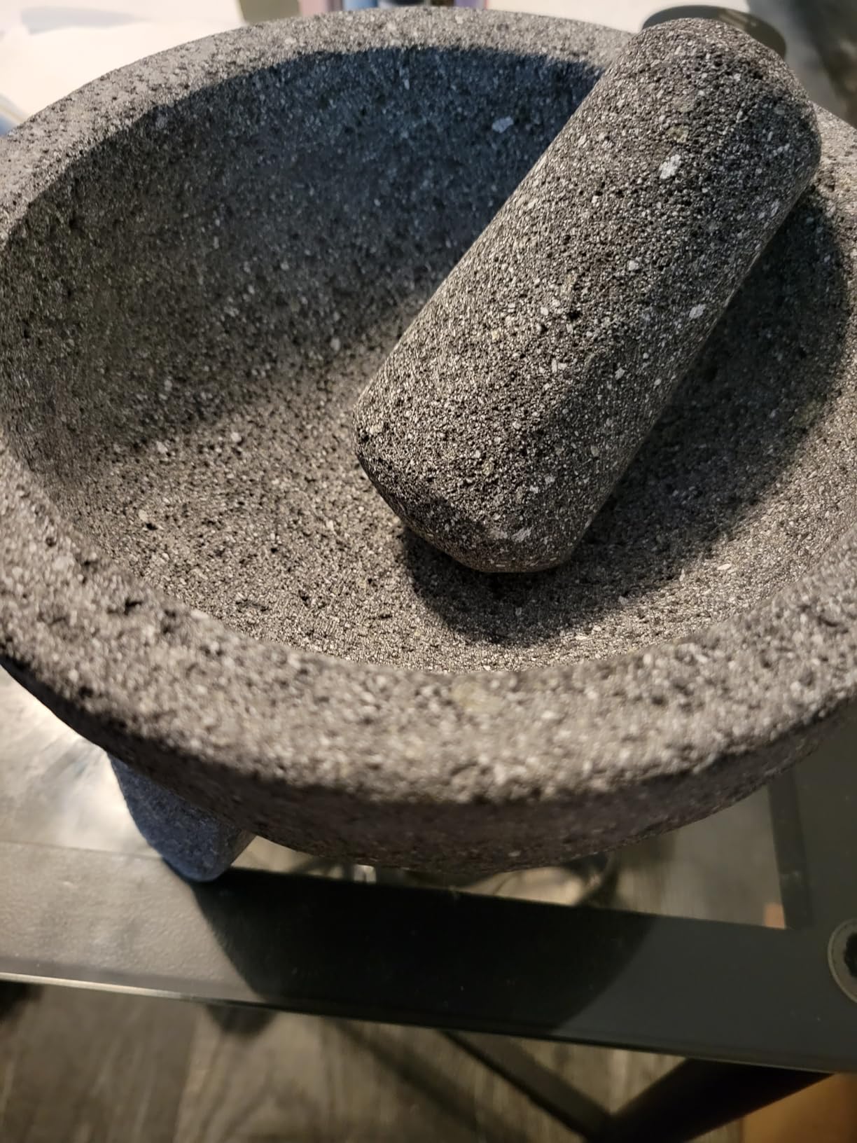 Genuine Handmade Mexican Mortar and Pestle Set - 8 Inches, Molcajete Mexicano - Mexican Cookware Perfect as Salsa Bowls, Guacamole Bowl and Masher, Mortero Para Cocina made from Volcanic Rock in Mexico customer photo 1