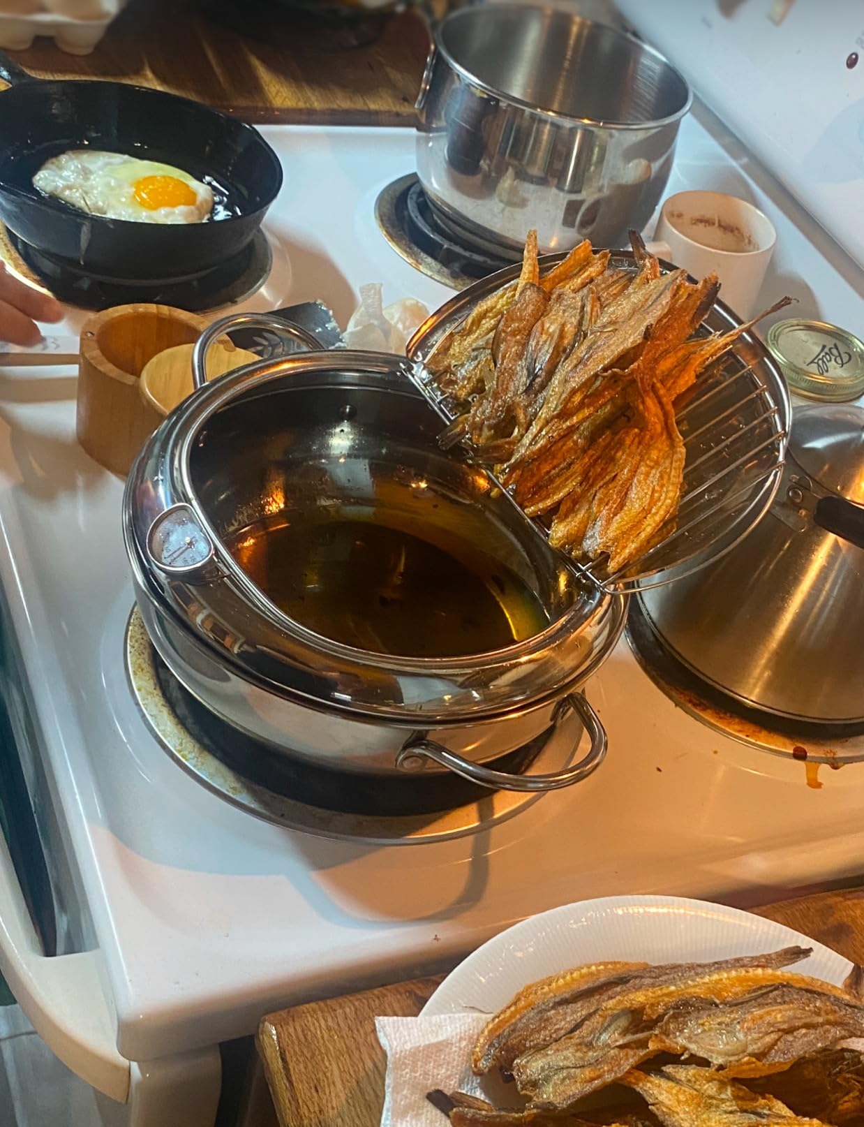 cuomaop Deep Fryer Pot, 304 Stainless Steel Japanese Frying Pot with Oil Drain, Temperature Control and Lid, Tempura Deep Fryer Pot for Kitchen Stove/Induction Cooker French Fries Fryer Chicken 9.4 inch customer photo 2