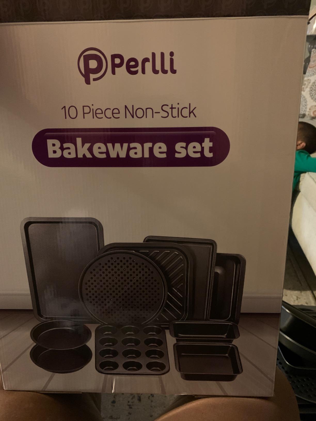 PERLLI Non-Stick 6-Piece Bakeware Set - Carbon Steel with Even Heat Distribution, Oven Safe to 446F, BPA-Free, Dishwasher Safe, Stackable Baking Tools for Easy Storage and Everyday Cooking - Gray customer photo 1