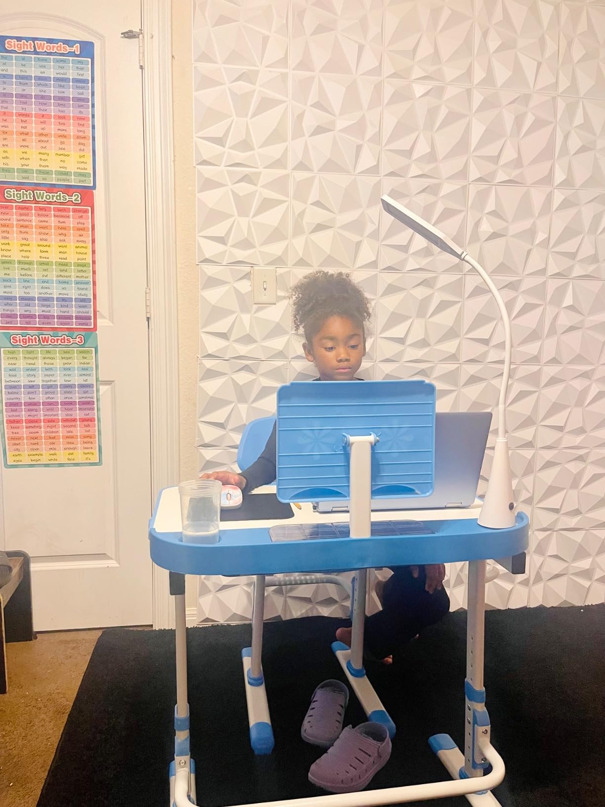 Cantonape Kids Desk and Chair Set Children School Study Desk for Boys Girls | Height Adjustable Desk with Tilt Desktop, Bookstand, LED Lamp, Metal Hook and Storage Drawer customer photo 1