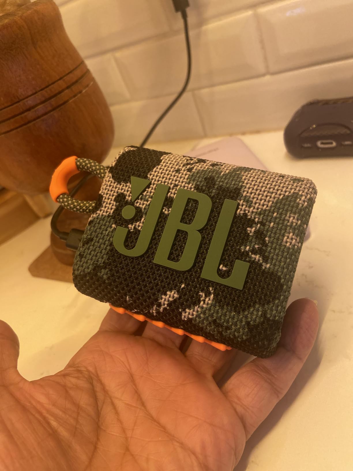 JBL Go 3 - Portable Mini Bluetooth Speaker, big audio and punchy bass, IP67 waterproof and dustproof, 5 hours of playtime, speaker for home, outdoor and travel (Camo) customer photo 2